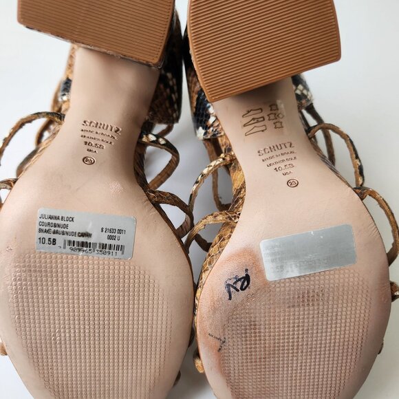 Schutz Juliana Block Snake Embossed Leather Caged Sandal Brown Sexy Edgy 10 1/2 - Picture 7 of 10